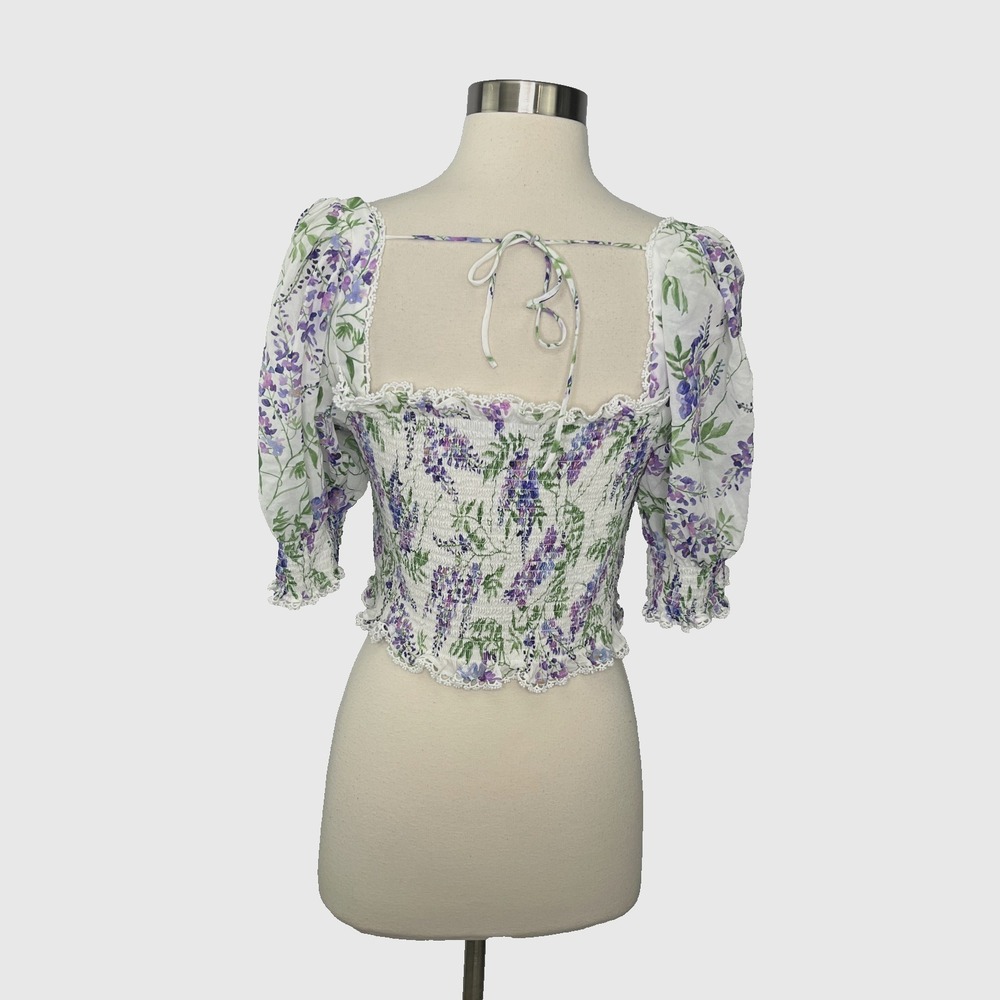 Hill House Home Zoe Crop Top Lavender Floral Wisteria Smocked XL Party Vacation - Picture 10 of 15